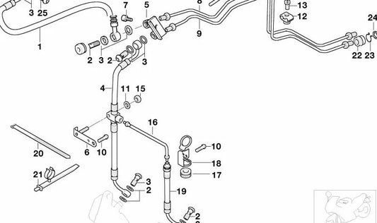 Tubo flexible de freno delantero OEM 34327686698 para BMW K1200LT, K1200RS (K589) y más. Original BMW Motorrad.