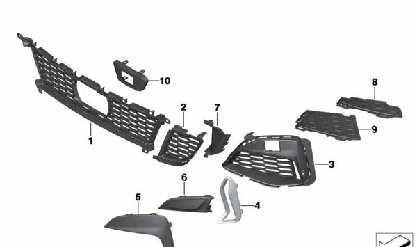 Rejilla de entrada de aire derecha abierta OEM 51118075648 para BMW Serie 3 (G20, G28). Original BMW.