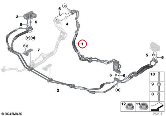 Doppio tubo di condizionamento dell'aria OEM 64505A711A4 per la BMW 5 G60, G61 e 7 G70. Linea di condizionamento dell'aria originale. BMW originale.