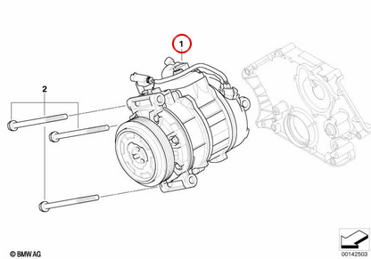 Compresor de aire acondicionado OEM 64509174803 para BMW E60, E61, E63, E64, E65, E66, E89. Original BMW.