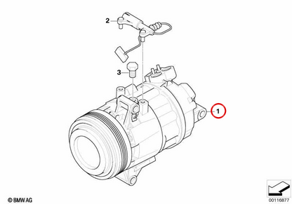 OEM air conditioning compressor 64509182799 for BMW E85, E86. Original BMW.