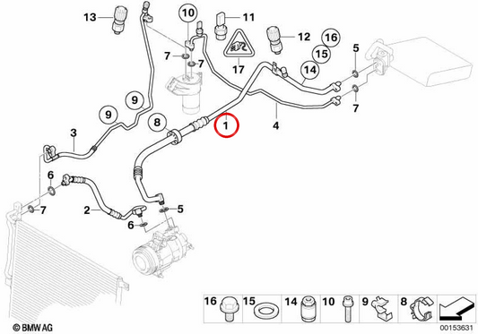 Tube d'aspiration de l'évaporateur au compresseur OEM 64509193241 pour BMW E85, E86. BMW d'origine.