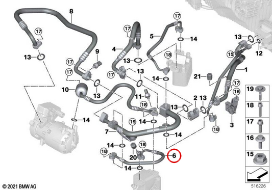 Tubo de líquido de aire acondicionado OEM 64509474905 para BMW G26. Original BMW.