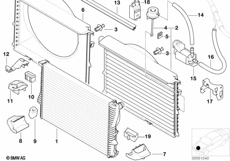 Radiatore del refrigerante per la BMW 5 E39 Serie, 7 E38 (OEM 1711246012). BMW originale.