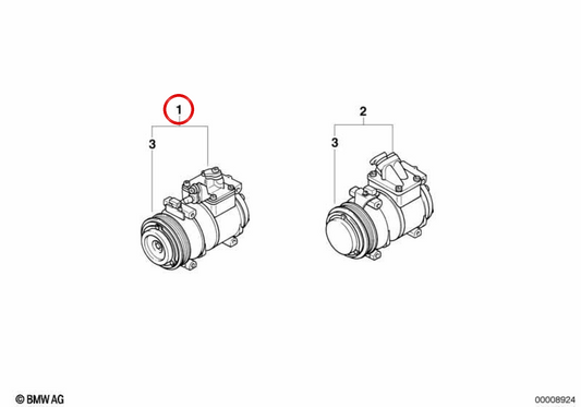 Compressor de ar condicionado OEM 64526910459 para BMW E46, E39, E38. BMW genuíno.