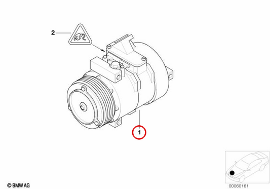 Compresor de aire acondicionado OEM 64528377067 para BMW E53 (X5). Original BMW.