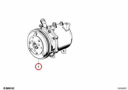 OEM air conditioning compressor 64528390468 for BMW E32, E34. Original BMW.