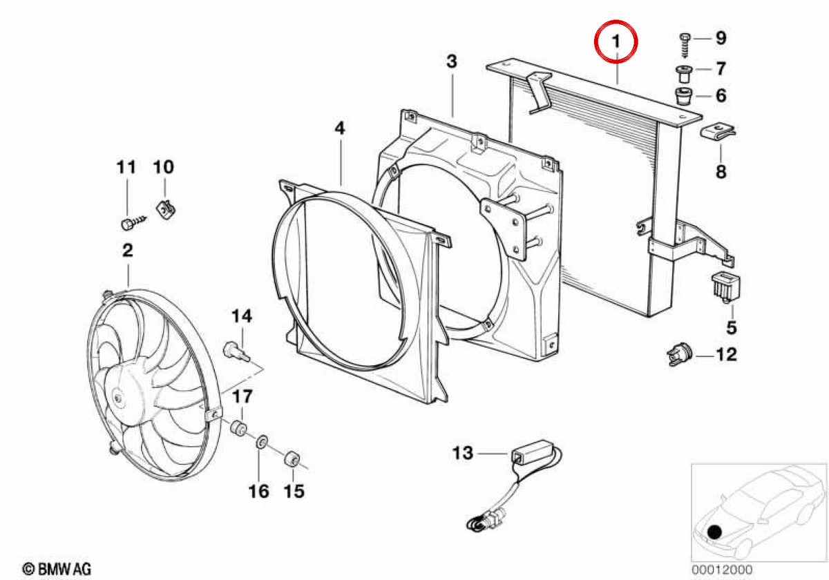 Condenseur de climatisation OEM 64531385165 pour BMW E36. Pièce BMW originale.