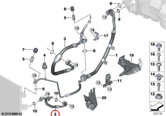 High pressure tube Compressor-Condenser OEM 64535A661D4 for BMW X5 (F95N, G05N), X6 (F96N, G06N) and X7 (G07N). Original BMW.
