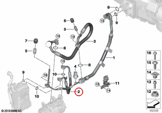 Hochdruckrohr vom Kompressor zum OEM -Kondensator 64537911 für BMW G05, G18, G06, G07. Original BMW.