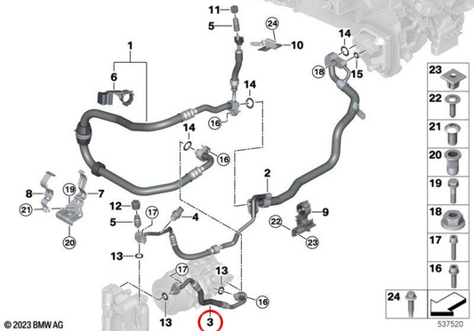 Tubo de aire acondicionado OEM 64537911773 para BMW G70 760i xDrive. Conduce el gas refrigerante del sistema de climatización. Original BMW.
