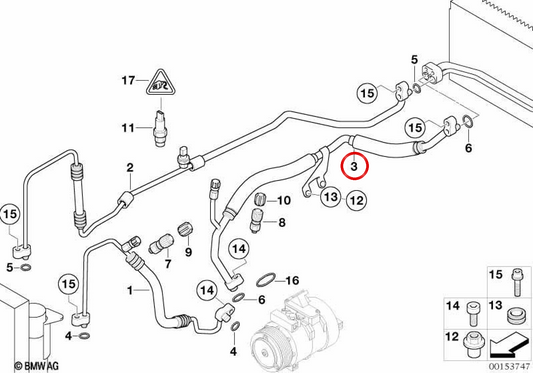 Evaporador-Kompressor-Saugrohr OEM 64538385261 für BMW E65, E66. Original BMW.