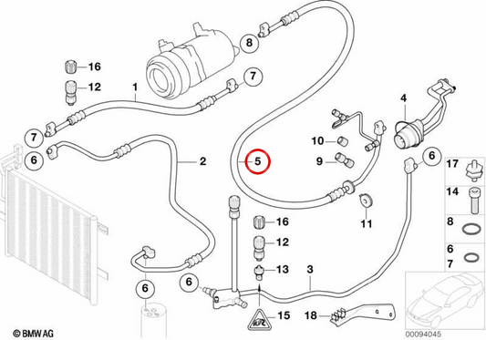Evaporador para tubo de sucção do compressor OEM 64538386842 para BMW E46. BMW genuíno.