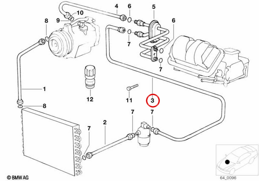 Double high pressure pipe Dryer OEM 64538390980 for BMW E34. Original BMW.