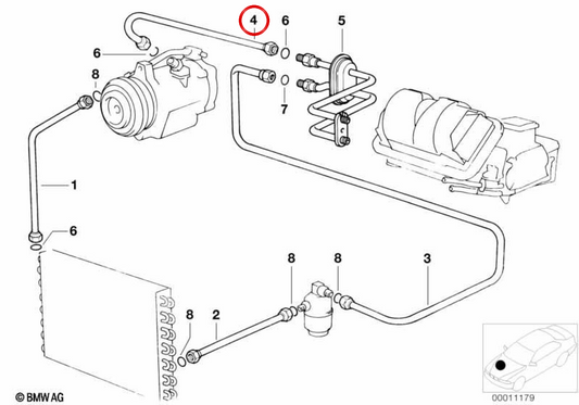 Tubo di aspirazione evaporador-compressore OEM 64538391741 per BMW E31. BMW originale.