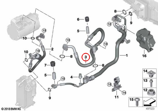 Tubo de succión evaporador a compresor OEM 64539109729 para BMW G30, G31, G11, G12. Original BMW.