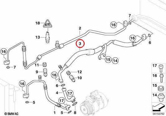 Evaporator suction pipe to compressor OEM 64539140729 for BMW E65, E66. Original BMW.