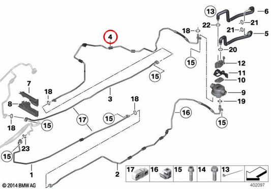 Tubo de presión del aire acondicionado OEM 64539167144 para BMW F01, F02, F04. Original BMW.