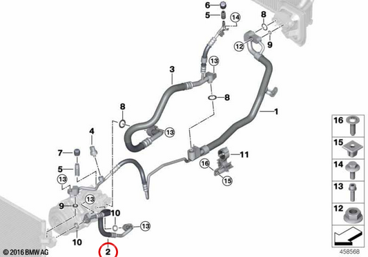 Tubería de presión del compresor al condensador OEM 64539303474 para BMW G12. Original BMW.