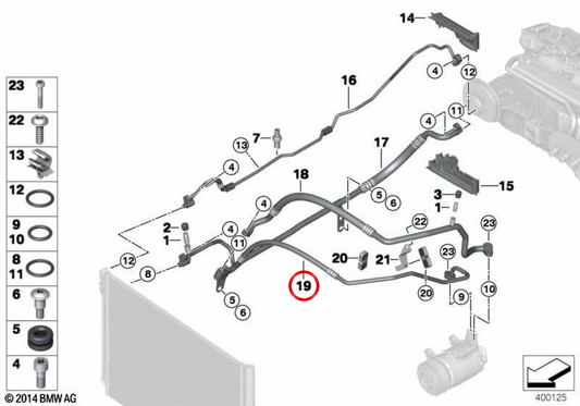 Tubo de pressão do compressor para condensador OEM 64539321046 para BMW F10 e F11. BMW genuíno.