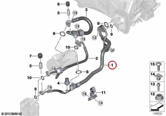 Doppio tubo del refrigerante OEM 64539324798 per BMW G30, G31, G11, G12. BMW originale.