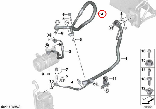 Tubería de succión del evaporador al compresor OEM 64539354541 para BMW G01, G02. Original BMW.