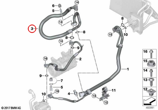 Tubo di aspirazione per evaporatore al compressore OEM 64539385179 per BMW G01, G08, G02. BMW originale.