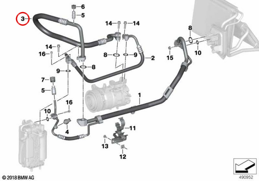 Tuyau d'aspiration de l'évaporateur au compresseur OEM 64539398901 pour BMW G29. BMW d'origine.