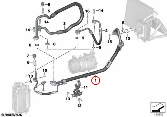 Tubería de refrigerante doble OEM 64539423283 para BMW G42, G20, G28. Original BMW.