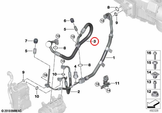 Evaporador-Kompressor-Saugrohr OEM 64539493987 für BMW G05, G06, G07. Original BMW.