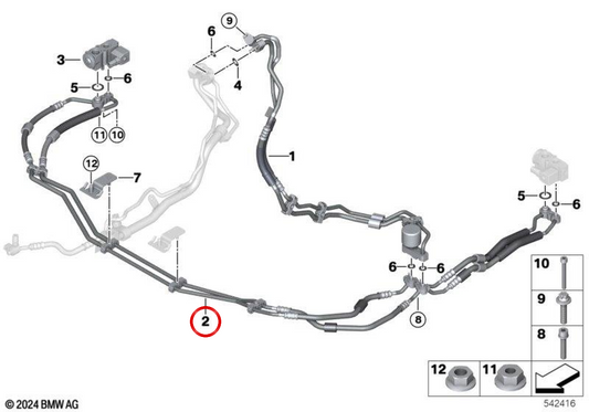 Tubo doble OEM 64539872123 para BMW Serie 5 G60, G61 y Serie 7 G70. Componente de las tuberías de refrigerante. Pieza original BMW.