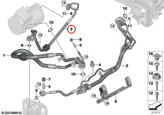 Tubo de aire acondicionado OEM 64539872432 para BMW Serie 5 G60, G61. Conduce el gas refrigerante del sistema de climatización. Pieza original BMW.