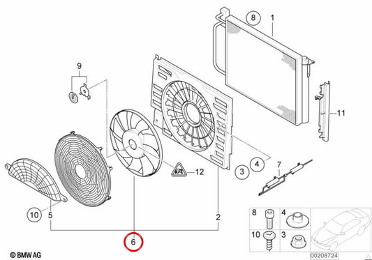 Ventilador del radiador OEM 64546921394 para BMW E38. Original BMW.