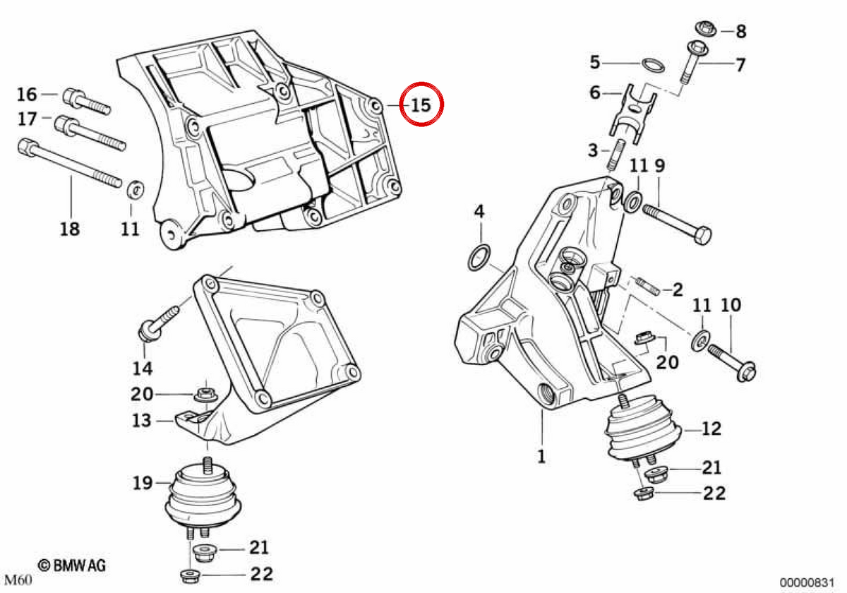 OEM air conditioning compressor support 64551702640 for BMW E31, E32, E34. Original BMW.