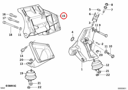 Supporto compressore di condizionamento dell'aria OEM 64551702640 per BMW E31, E32, E34. BMW originale.