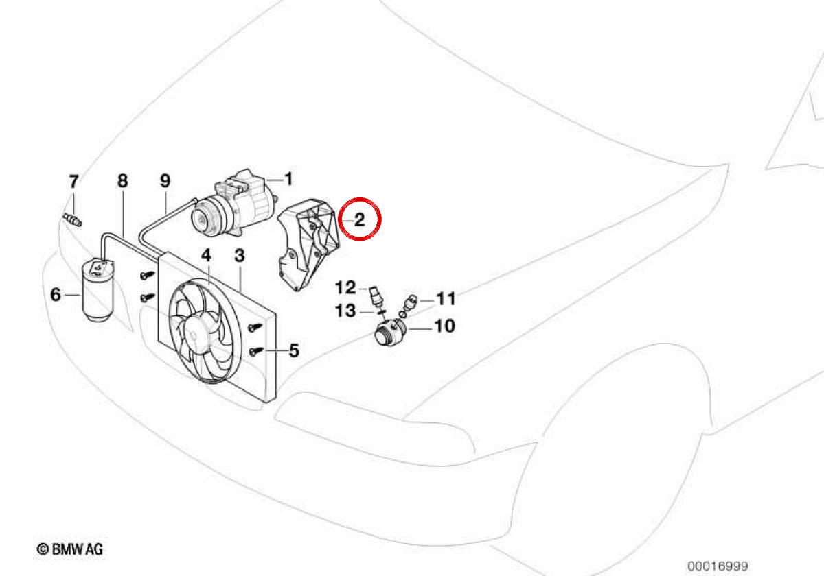 OEM air conditioning compressor support 64551727376 for BMW E36, E34. Original BMW.