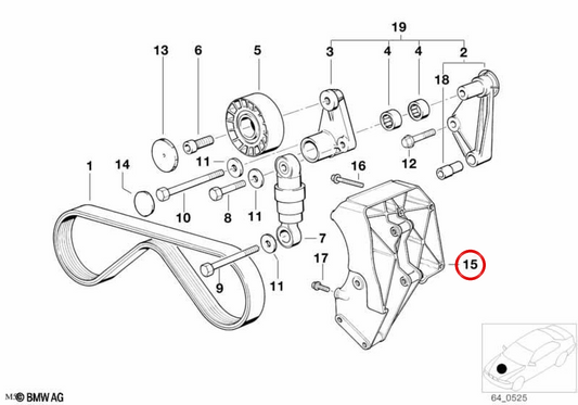 Supporto compressore di condizionamento dell'aria OEM 64551740619 per BMW E36. BMW originale.