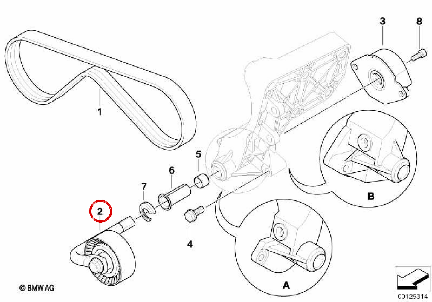 Tenditore OEM Correa 64552354034 per BMW E46, E39, E38. BMW originale.