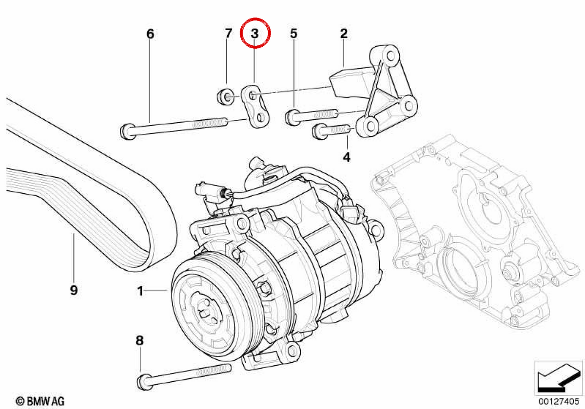 Plaque de base du compresseur de climatisation OEM 64557522482 pour BMW E60, E61, E63, E64, E65, E66. BMW d'origine.