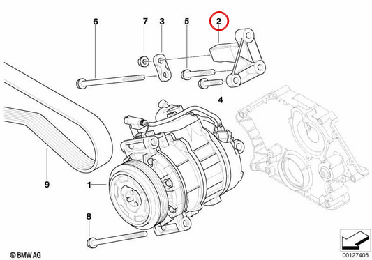 Prise en charge du compresseur de climatisation OEM 64557574833 pour BMW E60, E61, E63, E64, E65, E66. BMW d'origine.