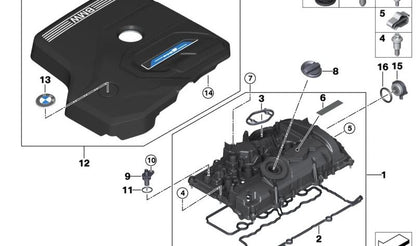 Tapa de culata OEM 11129452895 para BMW F40, F44, F45, F46, G42, G20, G21, G28, G22, G23, G26, G30, G31, G32, G11, G12, F48, F39, G01, G08, G02, G05, G18, G06, G29. Original BMW.