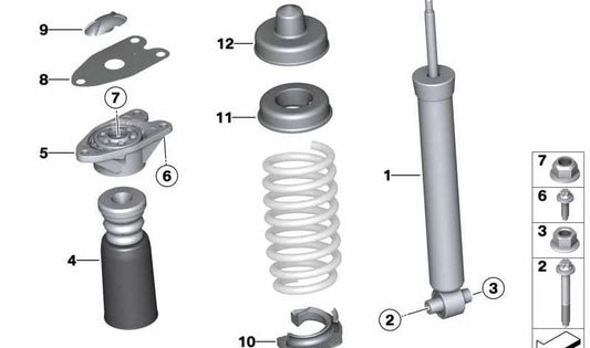 Amortiguador trasero OEM 33526883335 para BMW F32, F32N. Repuesto original BMW.