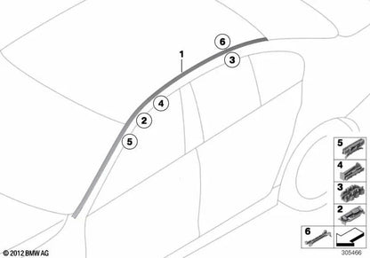Moldura del techo imprimada, derecha para BMW F10N (OEM 51137362460). Original BMW.