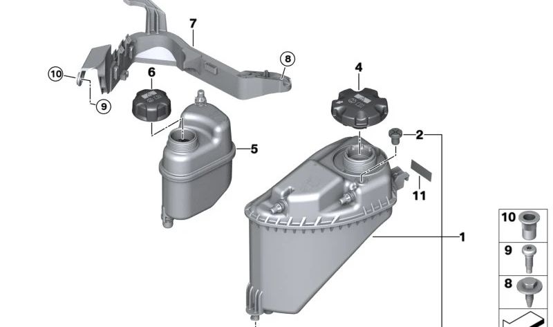 Depósito de expansión OEM 17138610661 para BMW G01, F97, G02, F98, G05, F95N, G06, F96N, G07, G08, G18, G09. Compatible con X3, X4, X5, X6, X7. Original BMW.