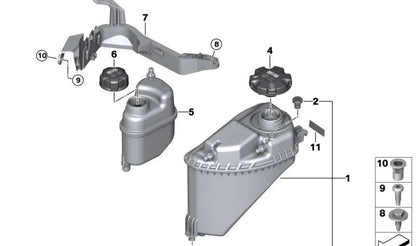Depósito de expansión OEM 17138610661 para BMW G01, F97, G02, F98, G05, F95N, G06, F96N, G07, G08, G18, G09. Compatible con X3, X4, X5, X6, X7. Original BMW.