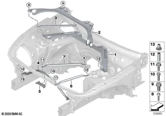 Barra de reforço direita para BMW 5 F90 Series, G30, Série 8 G14, G15 (OEM 51618065852). BMW original