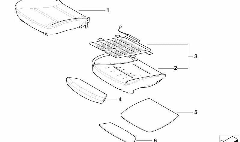 Seat de conforto à direita da almofada 52109142355 para BMW E60, E61. BMW original sobressalente. Ideal para restaurar o conforto do banco da frente do motorista.