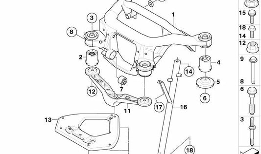 OEM 33317840907 Support arrière de l'essieu pour BMW Z4 E85, E86. Pièce BMW originale.