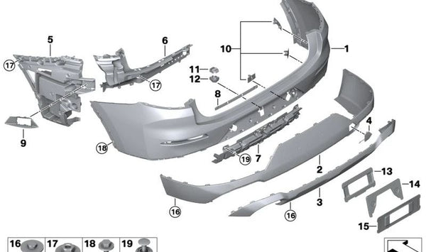 Paragolpes trasero imprimado OEM 51125A55D90 para BMW G02. Original BMW.