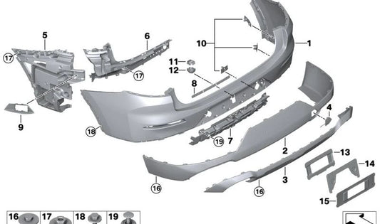 Cobertura embellecedora paragolpes trasero inferior OEM 51129451100 para BMW G01, G02. Original BMW.
